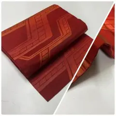 ZZ-217 赤の幾何学模様 正絹 名古屋帯 名古屋仕立て8/13