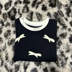 リボンモチーフ 半袖Tシャツ 黒