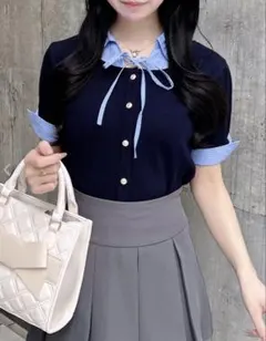 シャツレイヤード風半袖ニット