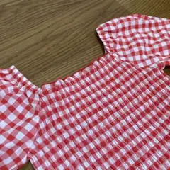 【未使用品】B:MING by BEAMS 赤・白ギンガムトップス 130