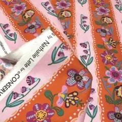1m　フリースピリット　ナタリーレテ　パリの 花柄　ストライプ　橙　生地　はぎれ