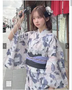 【24h以内発送・浴衣単品】GRL グレイル　水彩花柄浴衣　水墨画　帯なし　新品