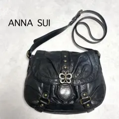 ANNA SUI レザー ワンショルダーバッグ ハーフムーン フラワーモチーフ