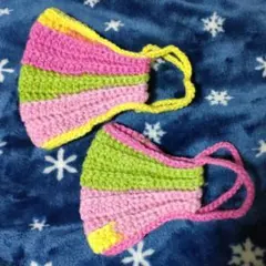タイムセール‼️ハンドメイド アクリル毛糸 親子で可愛い マスクカバー‼️