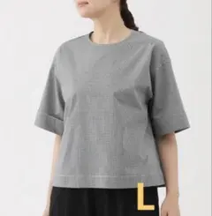 無印良品 乾きやすい ブロード五分袖ブラウス L ダークネイビーチェック
