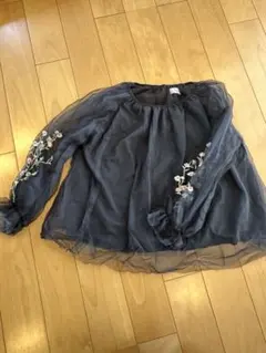 黒 シースルー 花柄刺繍 長袖ブラウス