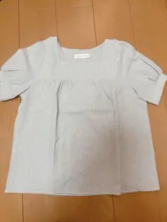 ギンガムチェック　スクエアネック　シャツ　ミントグリーン韓国