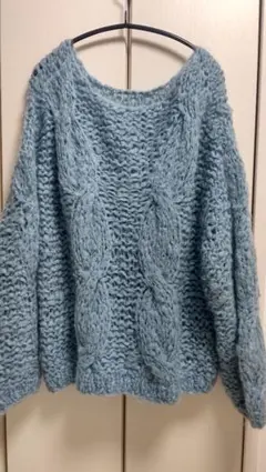 スピックアンドスパン 水色 ケーブルニットセーター 長袖