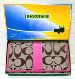 COACH シグネチャー 長財布 ピンク ブラウン 箱付きのサムネイル