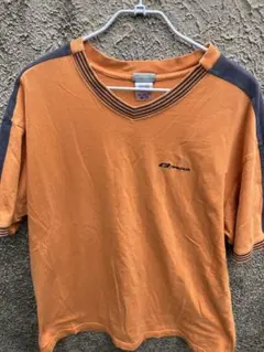 古着Reebok オレンジ Vネック Tシャツ XL