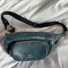 コーチ ボディバッグ ダークティール レザー ウエストポーチ グリーン 緑 深緑