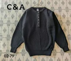 C＆Aブラックリブ編みニット Lサイズ海外古着セーター