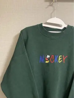 90’s USA製 古着 刺繍 ミッキー　スウェット　グリーン