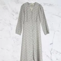 【美品】花柄 Vネック ロングワンピース 長袖　春　ワンピース