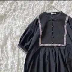 【idem】美品 イデム チャイナチロリアン ワンピース 麻 半袖 個性的のサムネイル