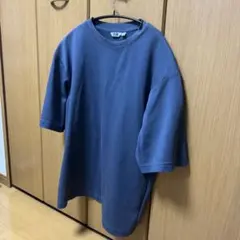 ユニクロU　エアリズムコットンオーバーサイズTシャツ/5分袖 Lサイズ ブルー