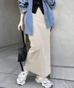 andme 【セルフカット可能】リブロングタイトスカート ベージュ