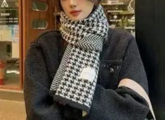 大人可愛い❤マフラー ブラック 千鳥柄 ジャガード柄 韓国 防寒 新品