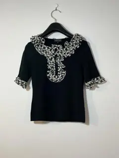 LANVIN フリル付きブラックニット半袖