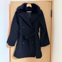 ファー付きブラックロングコート GRL ミドル丈