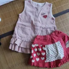 ピンクフリルジャンバースカートとハートスカートセット 100cm