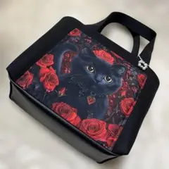 帆布使いトートバッグパネル=めちゃめちゃ可愛らしい黒猫ちゃん