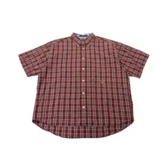 TOMMY HILFIGER 半袖シャツ チェック柄 ロゴ刺繍 赤 L