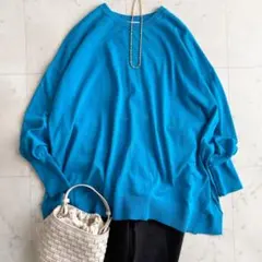 美品 ジャーナルスタンダード 手洗可 薄手ドロップショルダーウールニット◆ブルー