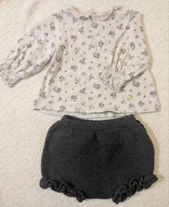 プティマイン 80 ブルマ 　花柄フリルトップス　2点　カボチャパンツ　ブルマ