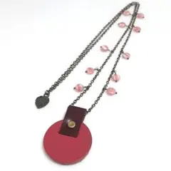 ネックレス　ロング　レザー　丸型チャーム　天然石　インカローズ　古美色　n1