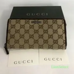 GUCCI グッチ GGキャンバス ラウンドファスナー 長財布 レディース