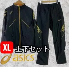 asicsウインドブレーカー セットアップXL（O） 黒×金 軽量・保温