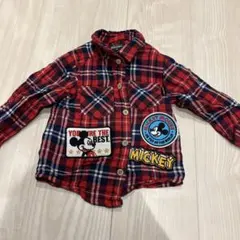 ミッキーマウス チェック柄長袖シャツ　ベビードール　ネルシャツ90
