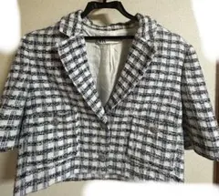 ZARA クロップドツイードブレザー ブルー Mサイズ スカート セットアップ
