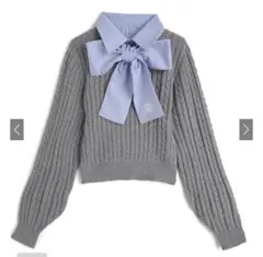 グレイル リボン付き2Wayレイヤード風ケーブルニットトップス[k9394i]