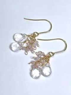 ☆天然石ローズクォーツの桜のようなピアス（サージカルステンレスフック）