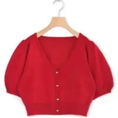 w closet ハートボタン Vネック 半袖ニット カーディガン　レッド Fのサムネイル
