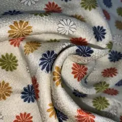 正絹　約35×152 薄金シャンパンゴールドにカラフルな花柄　白紺赤金橙　光沢