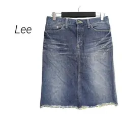 【リー】デニムタイトスカート フリンジヘム ダメージ カットオフ ブルー M