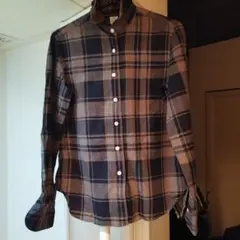 Finamore ネイビー・ブラウンチェックシャツ 40