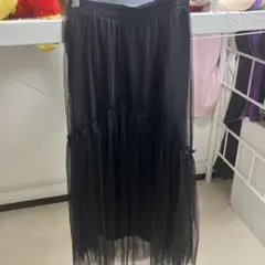 しまむら チュールフレアロングスカート 黒 Mサイズ
