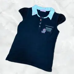 平成レトロ メゾピアノ ベリエちゃん 襟付き 黒Tシャツ レース ハート 150