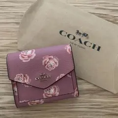 COACH コーチ 三つ折り財布　　スモールウォレット　花柄　ピンク