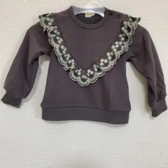 lapochebiscuit 90 女の子　トレーナー　花刺繍　グレー秋冬　黒