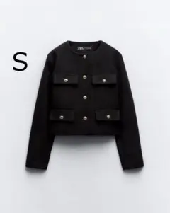 ZARA フラップクロップドブレザージャケット　ノーカラージャケット　S 黒