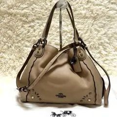 【美品】コーチ 2way イーディーショルダーバッグ レザー ピンクベージュ