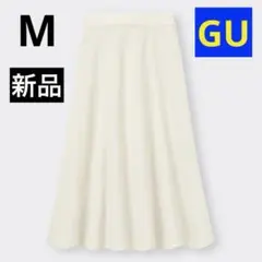 新品 GU リネンブレンドフレアロングスカートM ナチュラル
