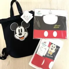 【送料込】早い者勝ち❤️ディズニー ミッキー4点セット 巾着リュック、エプロン、他