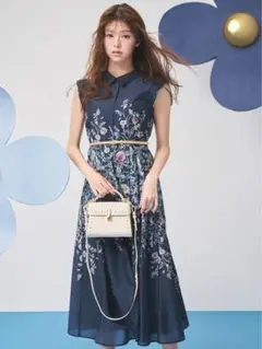 セルフォード パネルフラワーワンピース ネイビー - メルカリ