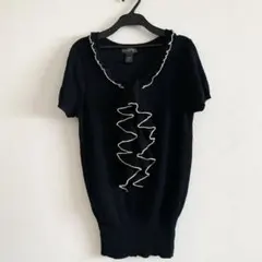 未着用【バナナリパブリック】コットンフリルカットソー　M/黒×白